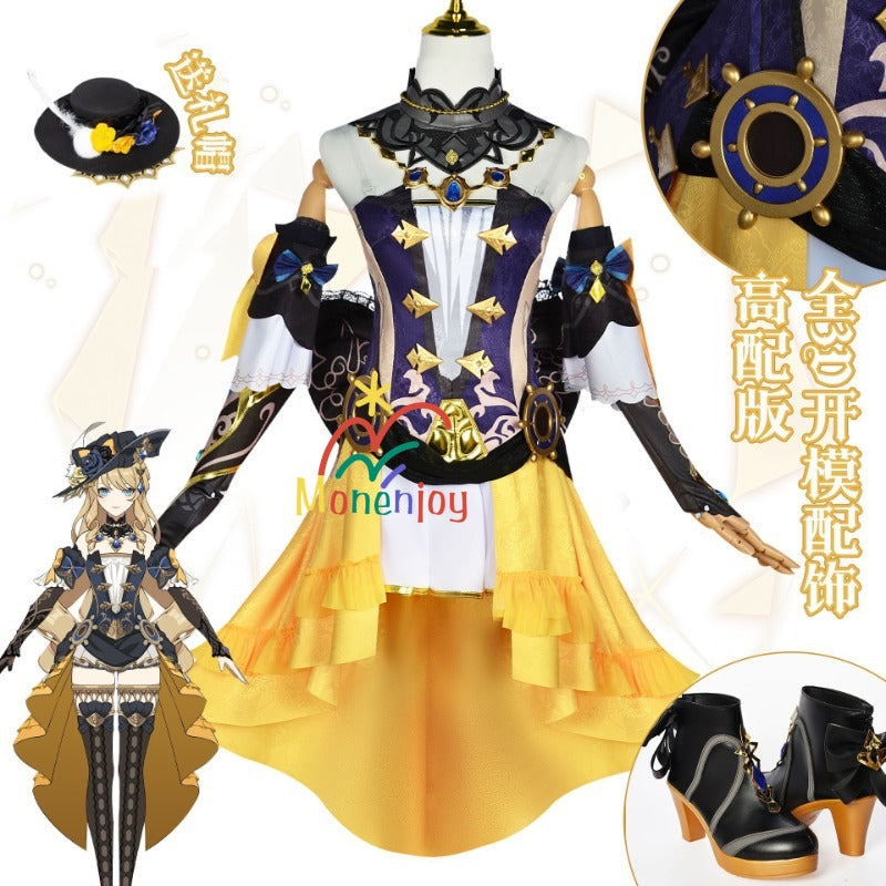 原神ナヴィア コスプレ衣装　立体3d樹脂装飾＋帽子付属　高弾性マットレザー採用｜MONENJOY   - Monenjoy