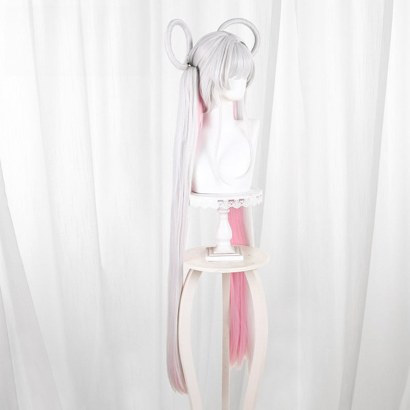 Monenjoy 超かぐや姫 月見ヤチヨ  　コスプレ　110cm　ピンク色　白色　かつら　ウィッグ　イベント　カツラ ツインテール