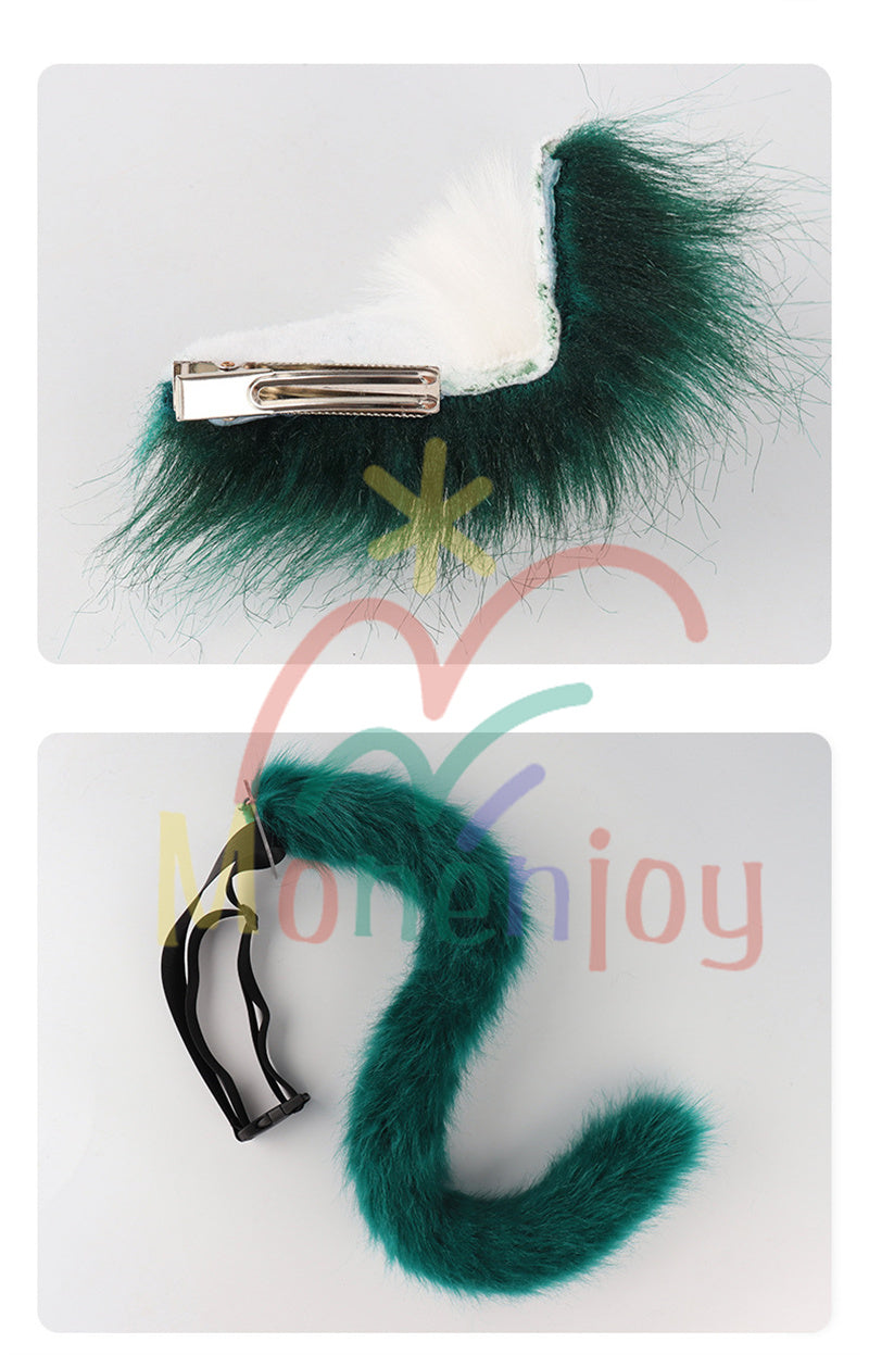Monenjoy 原神 魈(しょう) ふわふわ　耳飾り＋尻尾　可愛い　萌えグッズ　猫耳 きつね耳　コスプレ道具　アクセサリー　 - Monenjoy