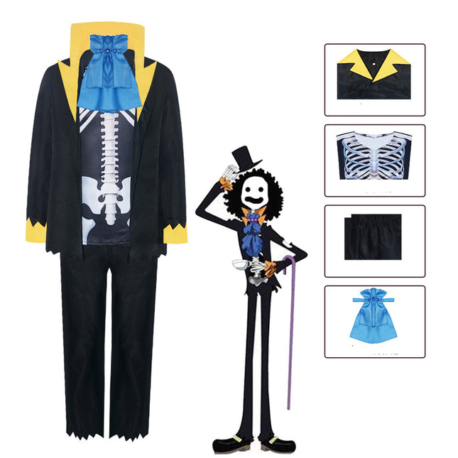 Monenjoy ONEPIECE ブルック 麦わらの一味 音楽家 ソウルキング 海賊団 紳士衣装 スーツセット 黒色 礼服 コスチューム COS ハロウィン 舞台衣装 学園祭 クリスマス イベント - Monenjoy