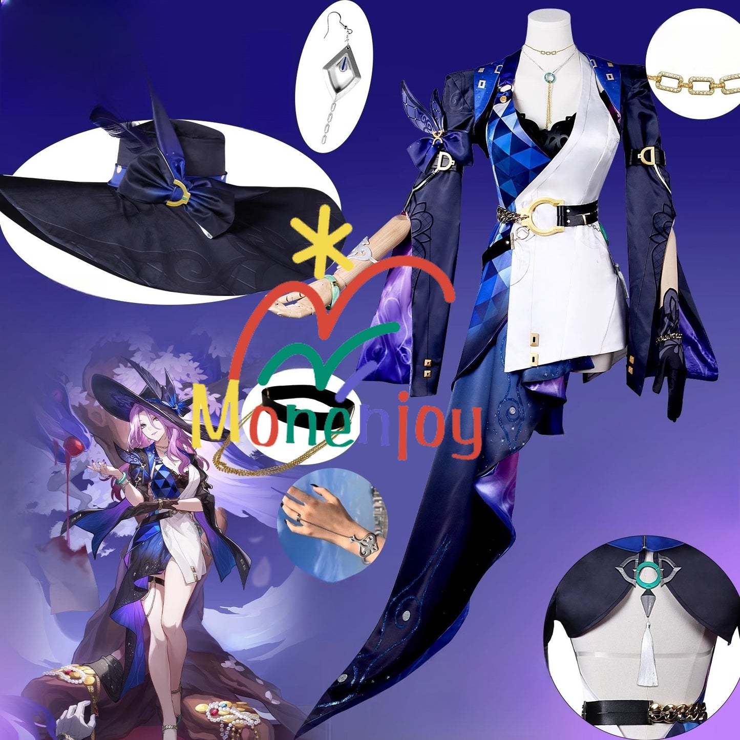 Monenjoy 崩壊スターレイル ジェイド コスプレ衣装　イベント　帽子付＋イヤリング付＋3d樹脂アクセサリー - Monenjoy