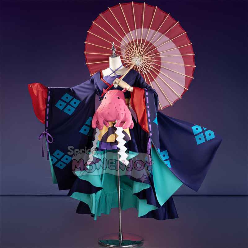 Monenjoy　超かぐや姫！ 月見ヤチヨ コスプレ衣装　ヘアアクセサリー付　コスチューム　和服　仮装　酒寄彩葉 　ぬいぐるみ＋和傘別途追加対応