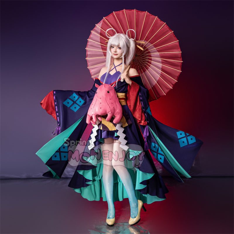 Monenjoy　超かぐや姫！ 月見ヤチヨ コスプレ衣装　ヘアアクセサリー付　コスチューム　和服　仮装　酒寄彩葉 　ぬいぐるみ＋和傘別途追加対応