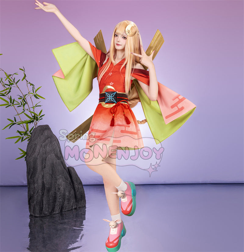 Monenjoy　超かぐや姫！ かぐや 　コスプレ衣装　うさぎ装備品付　ピンク色ネイルチップ付　コスチューム