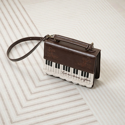 Monenjoy キレカジ風　ピアノ刺繍リュックサック  ハンドバッグ　ミニシュルダーバッグ　ミニバッグ ブロンズ色GSbag001