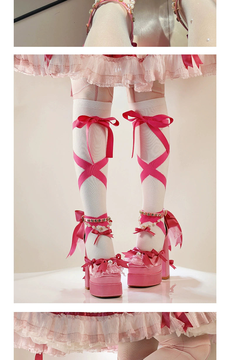 Monenjoy　ピンク色　地雷系　ロリータ　シューズ　ブーツ　花嫁　底14cm　5.5cm　ヒールパンプス　かわいい　アクセサリー「転売」