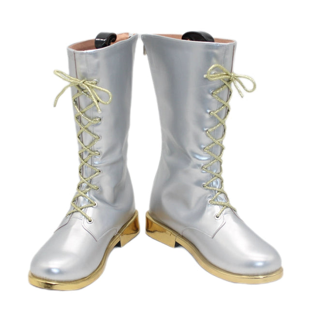 Monenjoy KPOPガールズ! デーモン・ハンターズ HUNTRX zoey ロングブーツ 靴 銀色 コスプレ衣装 舞台服 ライブ服 KPop Demon Hunters