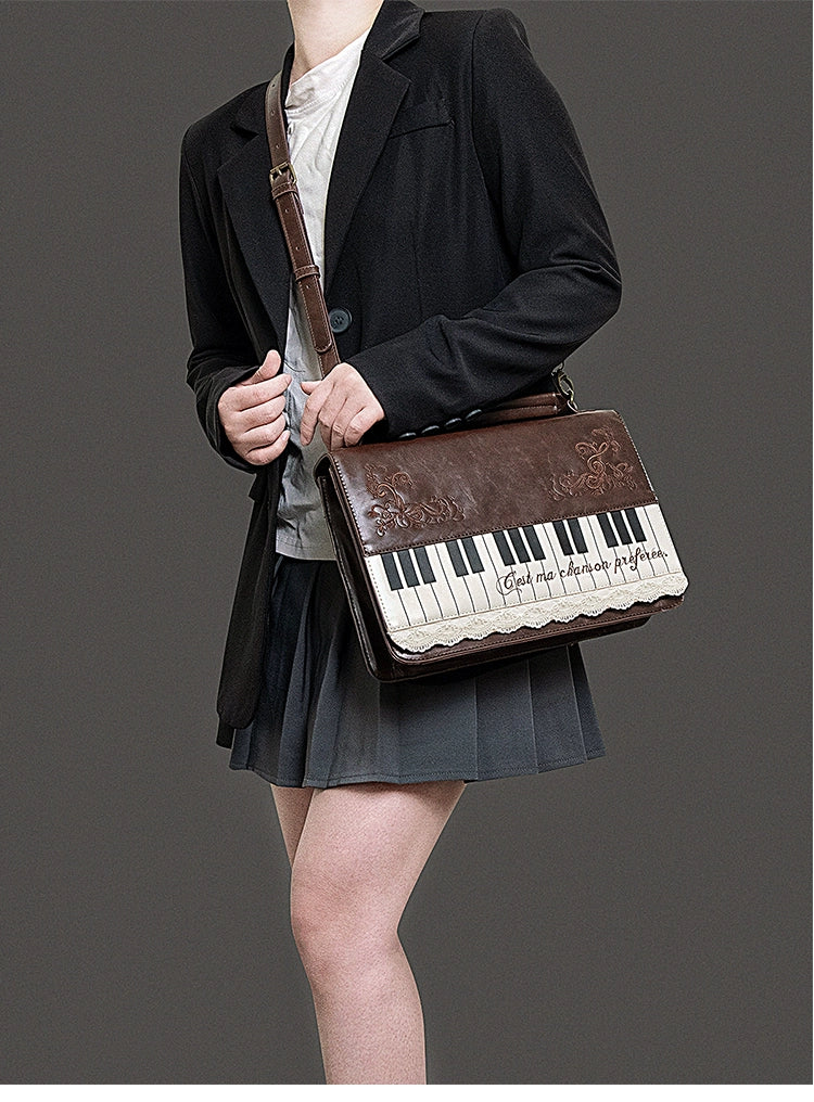 Monenjoy キレカジ風　ピアノ刺繍リュックサック  ハンドバッグ　ミニシュルダーバッグ　ミニバッグ ブロンズ色GSbag001