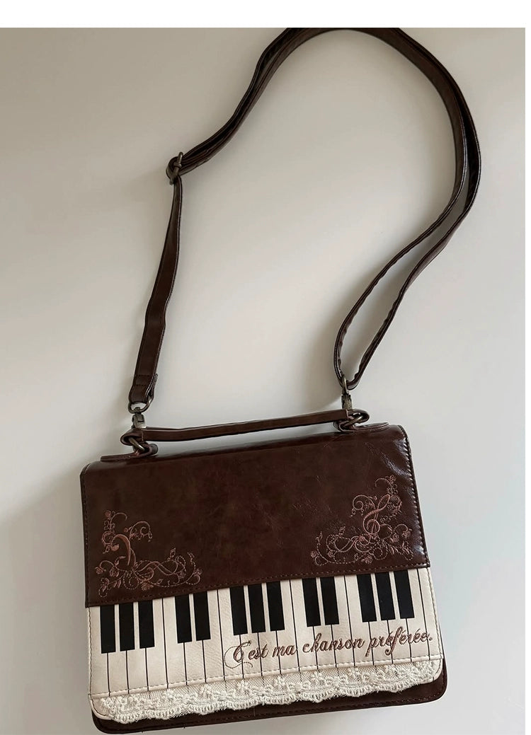 Monenjoy キレカジ風　ピアノ刺繍リュックサック  ハンドバッグ　ミニシュルダーバッグ　ミニバッグ ブロンズ色GSbag001