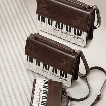 Monenjoy キレカジ風　ピアノ刺繍リュックサック  ハンドバッグ　ミニシュルダーバッグ　ミニバッグ ブロンズ色GSbag001