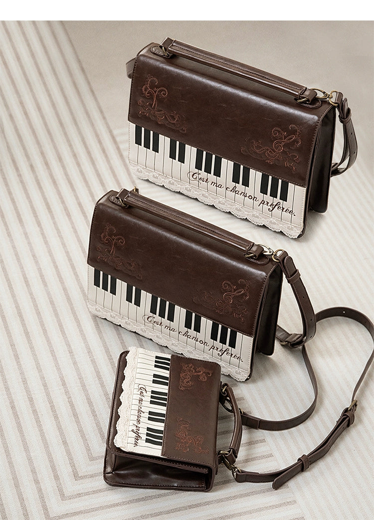 Monenjoy キレカジ風　ピアノ刺繍リュックサック  ハンドバッグ　ミニシュルダーバッグ　ミニバッグ ブロンズ色GSbag001