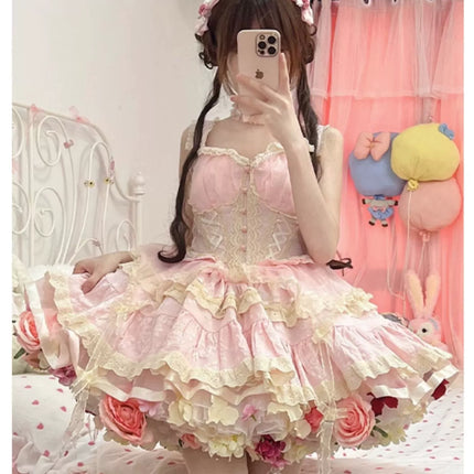 Monenjoy　ロリータ　ペチコート　花　クリノリン　バッスル　ティアードペチコート　ふわもこアンダー　ふんわり　コスプレ道具　地雷系　GS1220 - Monenjoy
