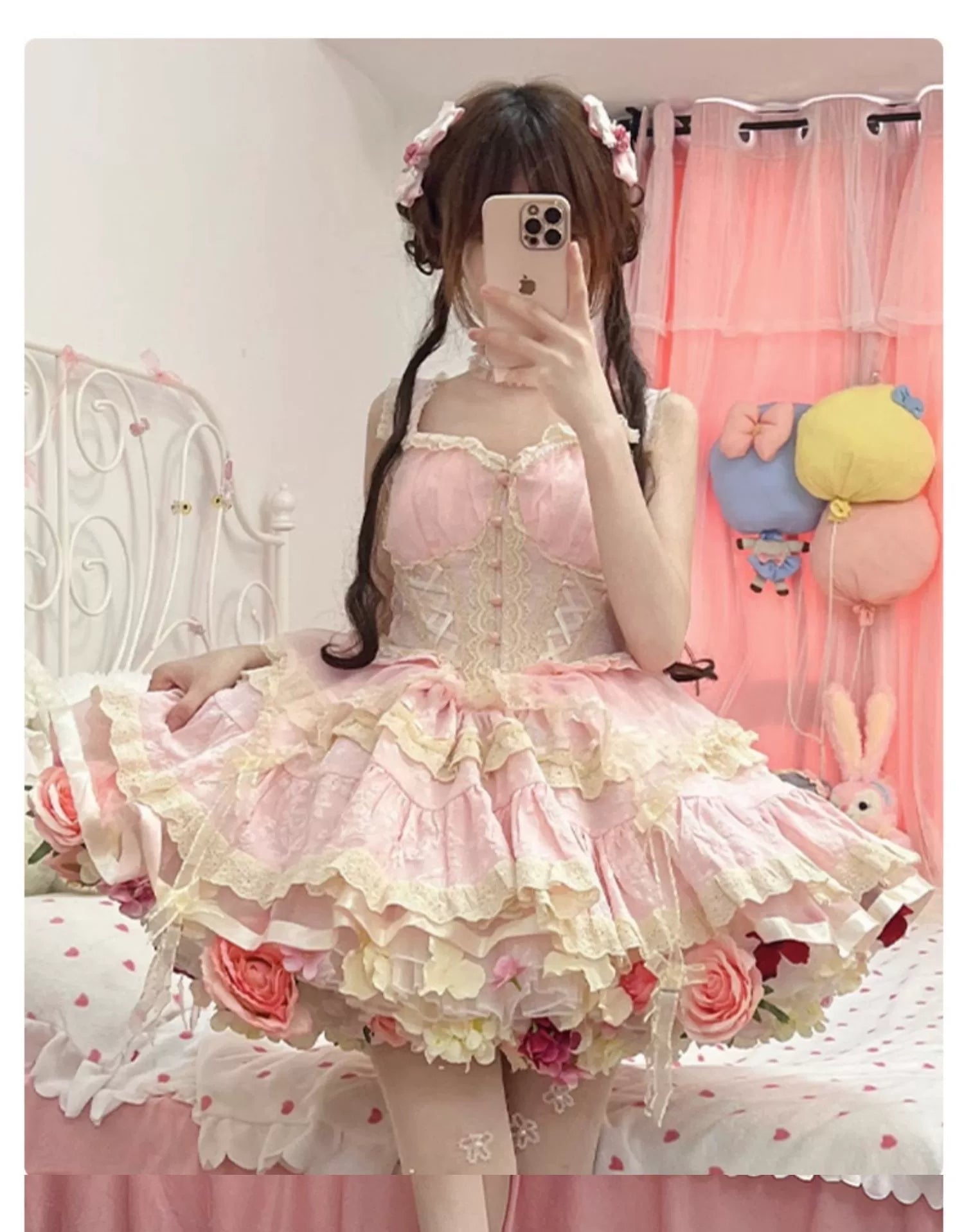 Monenjoy　ロリータ　ペチコート　花　クリノリン　バッスル　ティアードペチコート　ふわもこアンダー　ふんわり　コスプレ道具　地雷系　GS1220 - Monenjoy