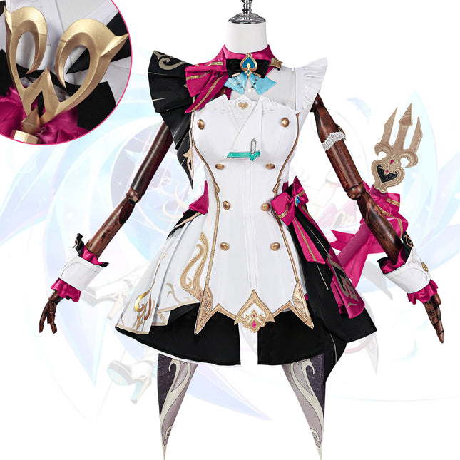 Monenjoy 原神　エスコフィエ　コスプレ衣装　 Escoffier　コスチューム　ワンピース　洋服　帽子付　3d樹脂アクセサリー　G1199
