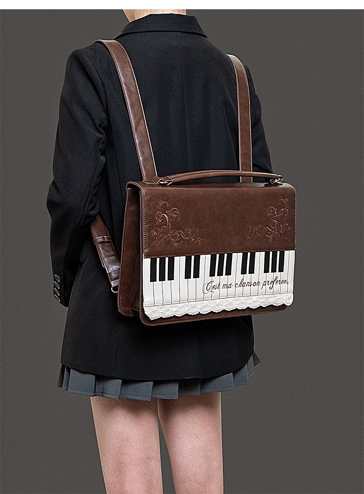 Monenjoy キレカジ風　ピアノ刺繍リュックサック  ハンドバッグ　ミニシュルダーバッグ　ミニバッグ ブロンズ色GSbag001