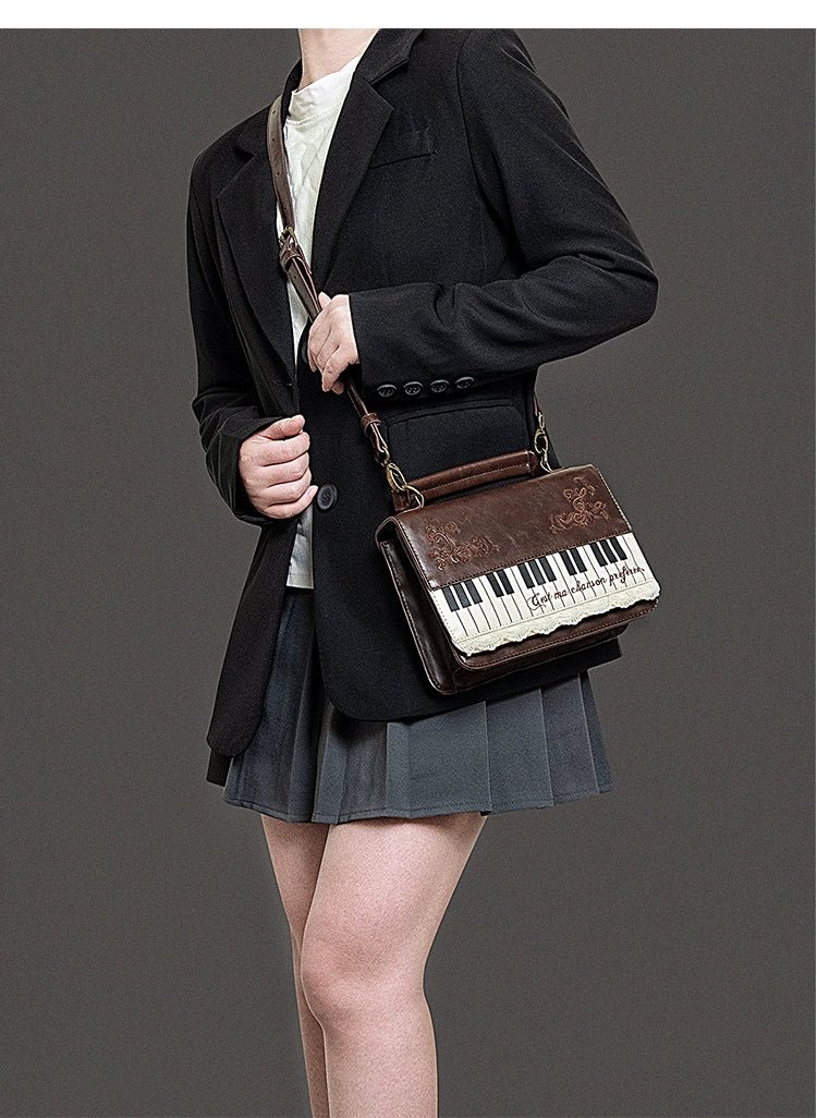 Monenjoy キレカジ風　ピアノ刺繍リュックサック  ハンドバッグ　ミニシュルダーバッグ　ミニバッグ ブロンズ色GSbag001