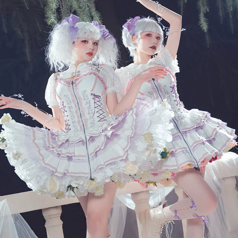 Monenjoy　ロリータ　ペチコート　花　クリノリン　バッスル　ティアードペチコート　ふわもこアンダー　ふんわり　コスプレ道具　地雷系　GS1220 - Monenjoy