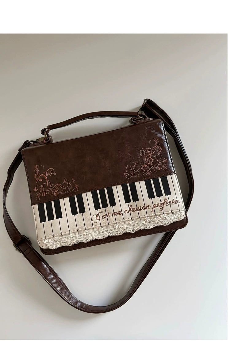 Monenjoy キレカジ風　ピアノ刺繍リュックサック  ハンドバッグ　ミニシュルダーバッグ　ミニバッグ ブロンズ色GSbag001