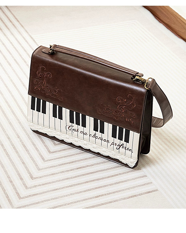 Monenjoy キレカジ風　ピアノ刺繍リュックサック  ハンドバッグ　ミニシュルダーバッグ　ミニバッグ ブロンズ色GSbag001