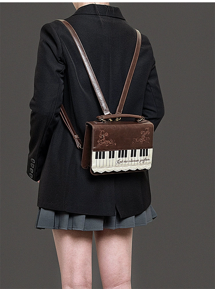 Monenjoy キレカジ風　ピアノ刺繍リュックサック  ハンドバッグ　ミニシュルダーバッグ　ミニバッグ ブロンズ色GSbag001