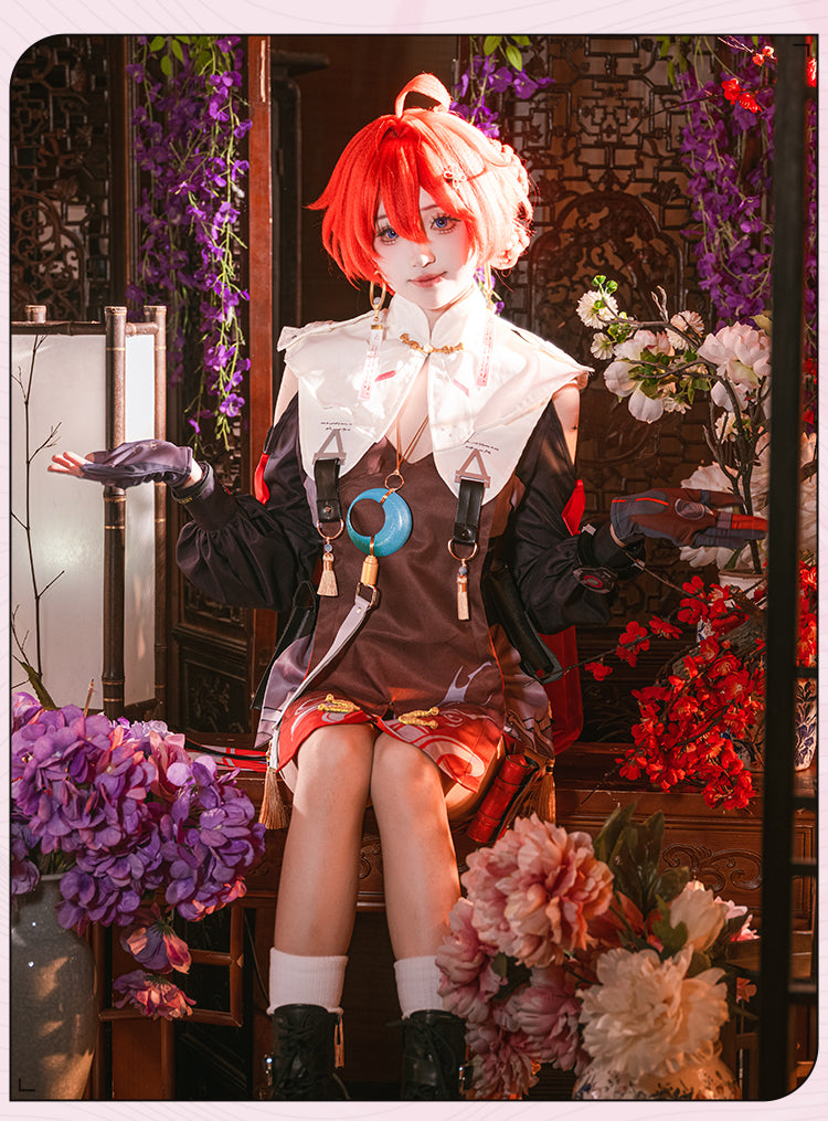 Monenjoy　鳴潮　コスプレ　丹瑾 たんきん　コスチューム　可愛い　イヤリング＋腿鞄付　ワンピース　ハロウィン　実物化　イベント - Monenjoy