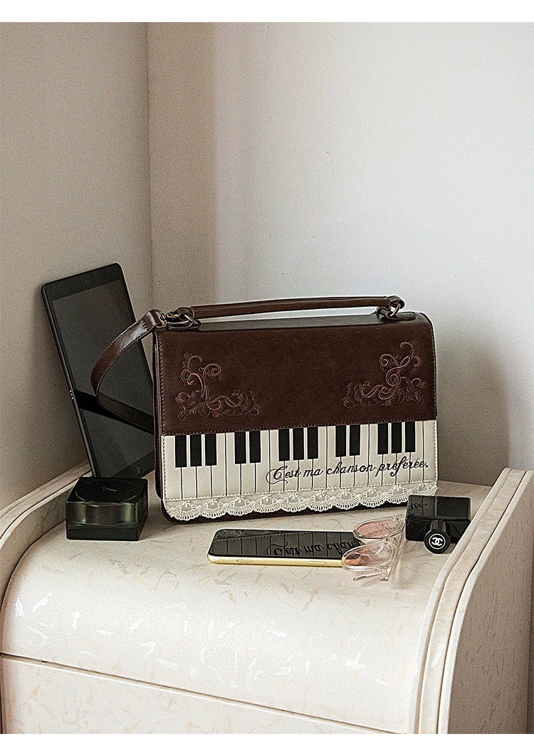 Monenjoy キレカジ風　ピアノ刺繍リュックサック  ハンドバッグ　ミニシュルダーバッグ　ミニバッグ ブロンズ色GSbag001