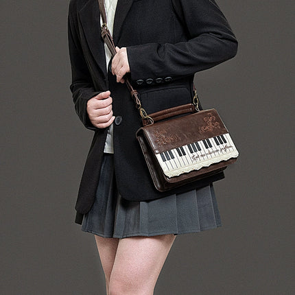 Monenjoy キレカジ風　ピアノ刺繍リュックサック  ハンドバッグ　ミニシュルダーバッグ　ミニバッグ ブロンズ色GSbag001