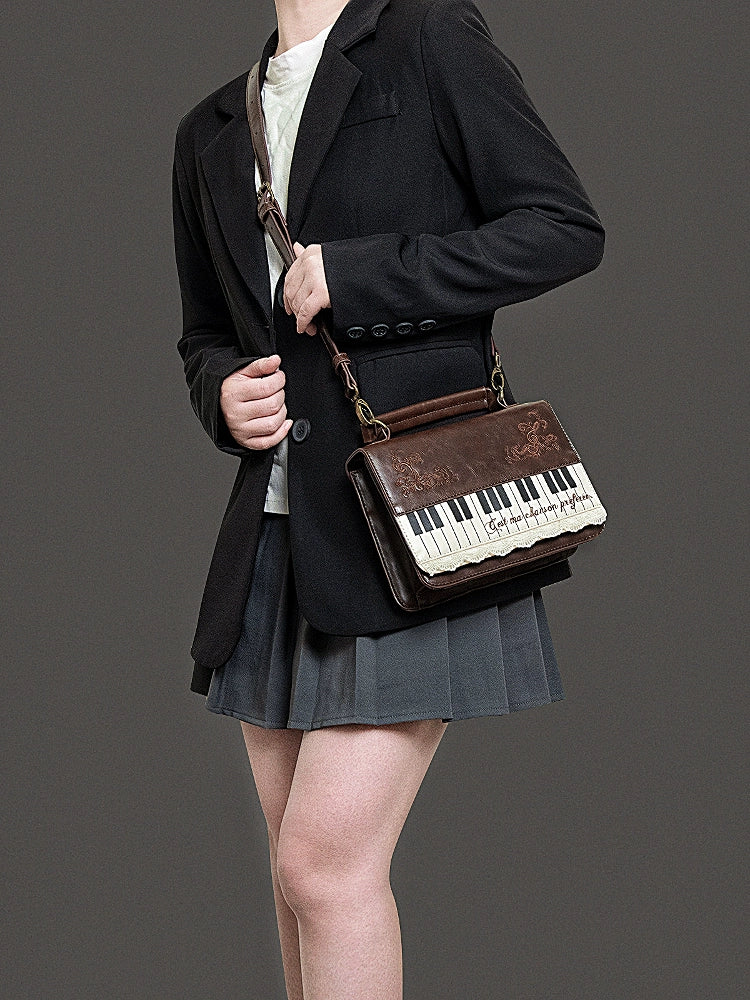 Monenjoy キレカジ風　ピアノ刺繍リュックサック  ハンドバッグ　ミニシュルダーバッグ　ミニバッグ ブロンズ色GSbag001