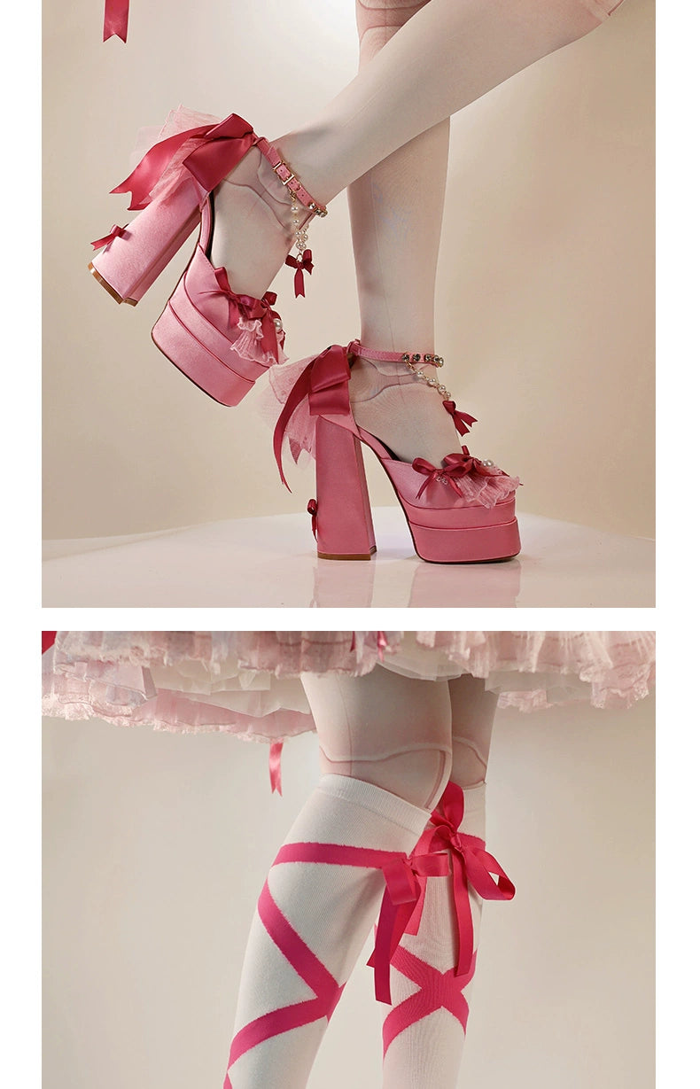 Monenjoy　ピンク色　地雷系　ロリータ　シューズ　ブーツ　花嫁　底14cm　5.5cm　ヒールパンプス　かわいい　アクセサリー「転売」