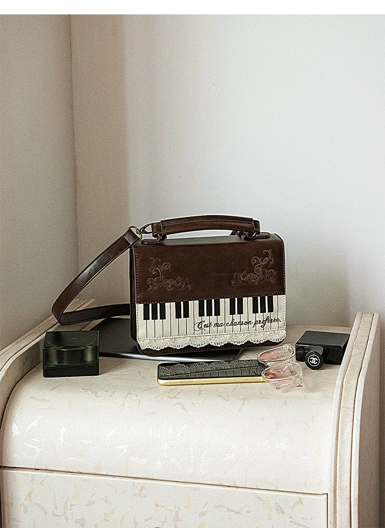 Monenjoy キレカジ風　ピアノ刺繍リュックサック  ハンドバッグ　ミニシュルダーバッグ　ミニバッグ ブロンズ色GSbag001