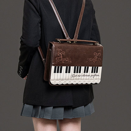 Monenjoy キレカジ風　ピアノ刺繍リュックサック  ハンドバッグ　ミニシュルダーバッグ　ミニバッグ ブロンズ色GSbag001