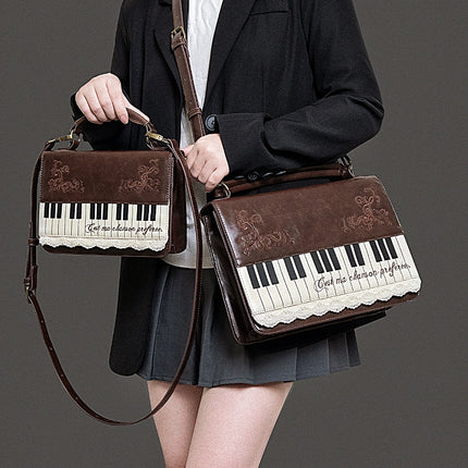 Monenjoy キレカジ風　ピアノ刺繍リュックサック  ハンドバッグ　ミニシュルダーバッグ　ミニバッグ ブロンズ色GSbag001