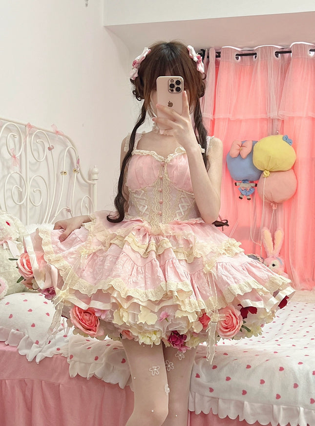 Monenjoy　ロリータ　ペチコート　花　クリノリン　バッスル　ティアードペチコート　ふわもこアンダー　ふんわり　コスプレ道具　地雷系　GS1220 - Monenjoy