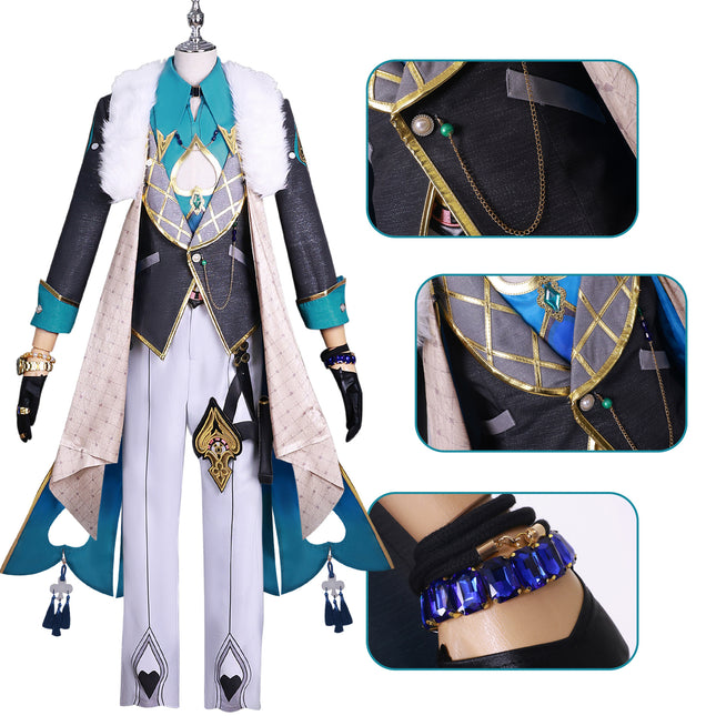 Monenjoy 崩壊スターレイル アベンチュリン コスプレ衣装　眼鏡＋指輪＋腕時計+タトゥーシール付　コイン道具3枚贈り　イベント　博戯の砂金石　仮装　ハロウィン - Monenjoy