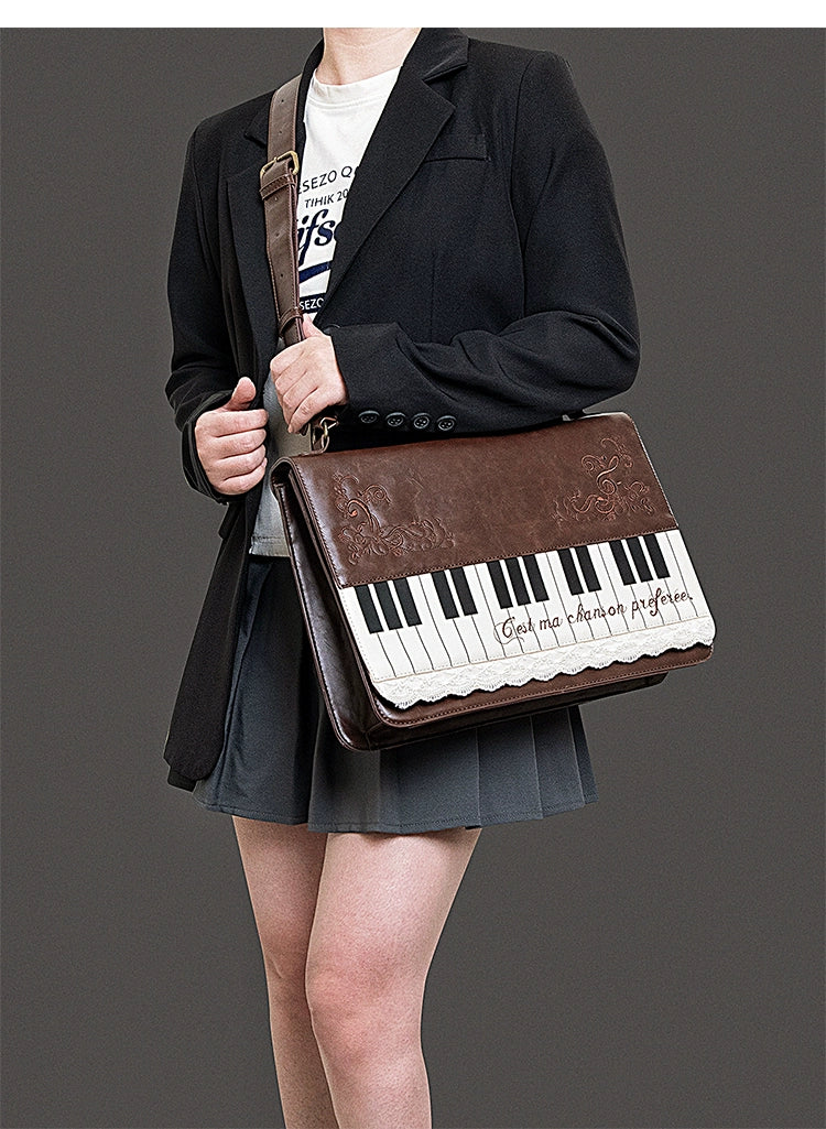 Monenjoy キレカジ風　ピアノ刺繍リュックサック  ハンドバッグ　ミニシュルダーバッグ　ミニバッグ ブロンズ色GSbag001