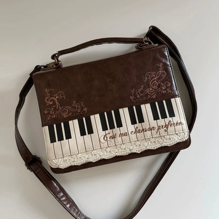 Monenjoy キレカジ風　ピアノ刺繍リュックサック  ハンドバッグ　ミニシュルダーバッグ　ミニバッグ ブロンズ色GSbag001