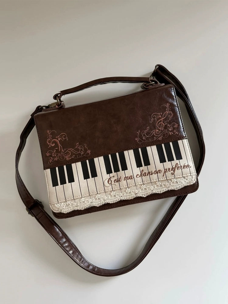 Monenjoy キレカジ風　ピアノ刺繍リュックサック  ハンドバッグ　ミニシュルダーバッグ　ミニバッグ ブロンズ色GSbag001