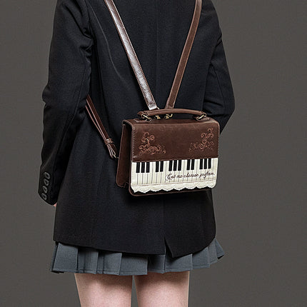 Monenjoy キレカジ風　ピアノ刺繍リュックサック  ハンドバッグ　ミニシュルダーバッグ　ミニバッグ ブロンズ色GSbag001