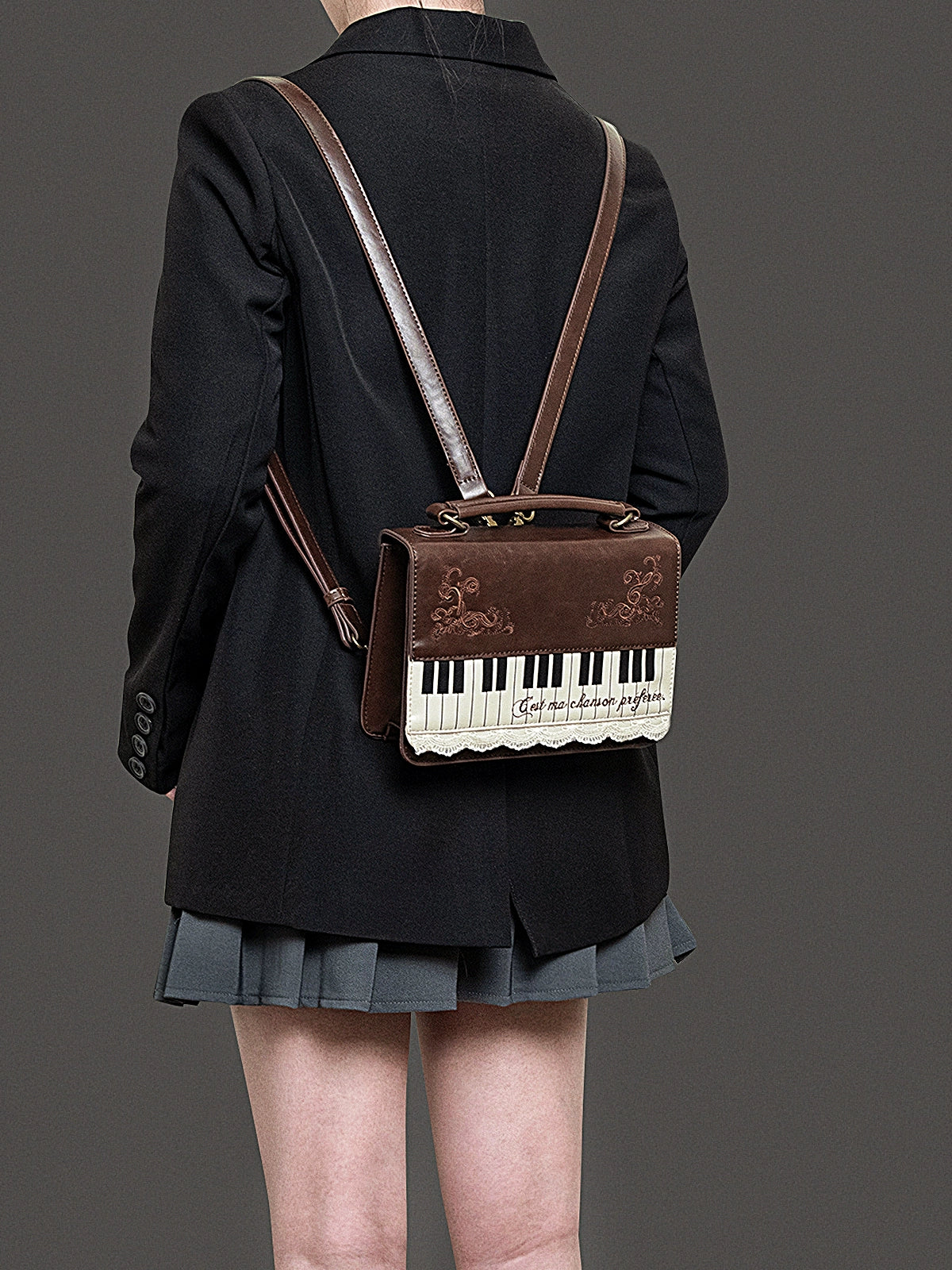 Monenjoy キレカジ風　ピアノ刺繍リュックサック  ハンドバッグ　ミニシュルダーバッグ　ミニバッグ ブロンズ色GSbag001