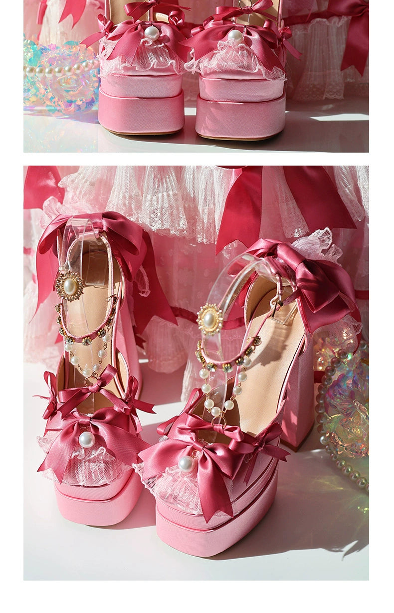 Monenjoy　ピンク色　地雷系　ロリータ　シューズ　ブーツ　花嫁　底14cm　5.5cm　ヒールパンプス　かわいい　アクセサリー「転売」