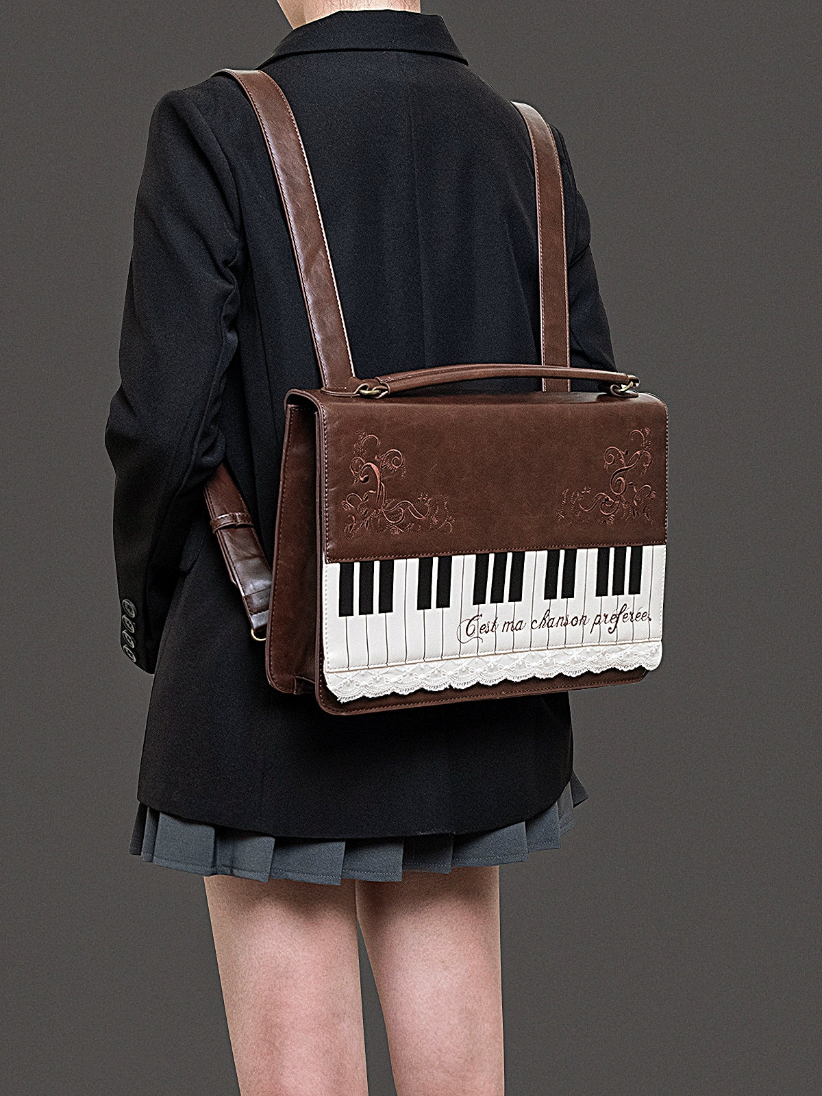 Monenjoy キレカジ風　ピアノ刺繍リュックサック  ハンドバッグ　ミニシュルダーバッグ　ミニバッグ ブロンズ色GSbag001