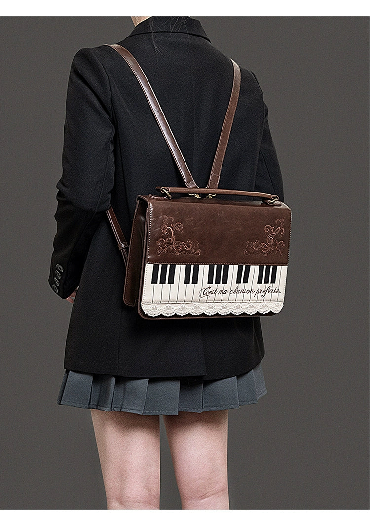 Monenjoy キレカジ風　ピアノ刺繍リュックサック  ハンドバッグ　ミニシュルダーバッグ　ミニバッグ ブロンズ色GSbag001