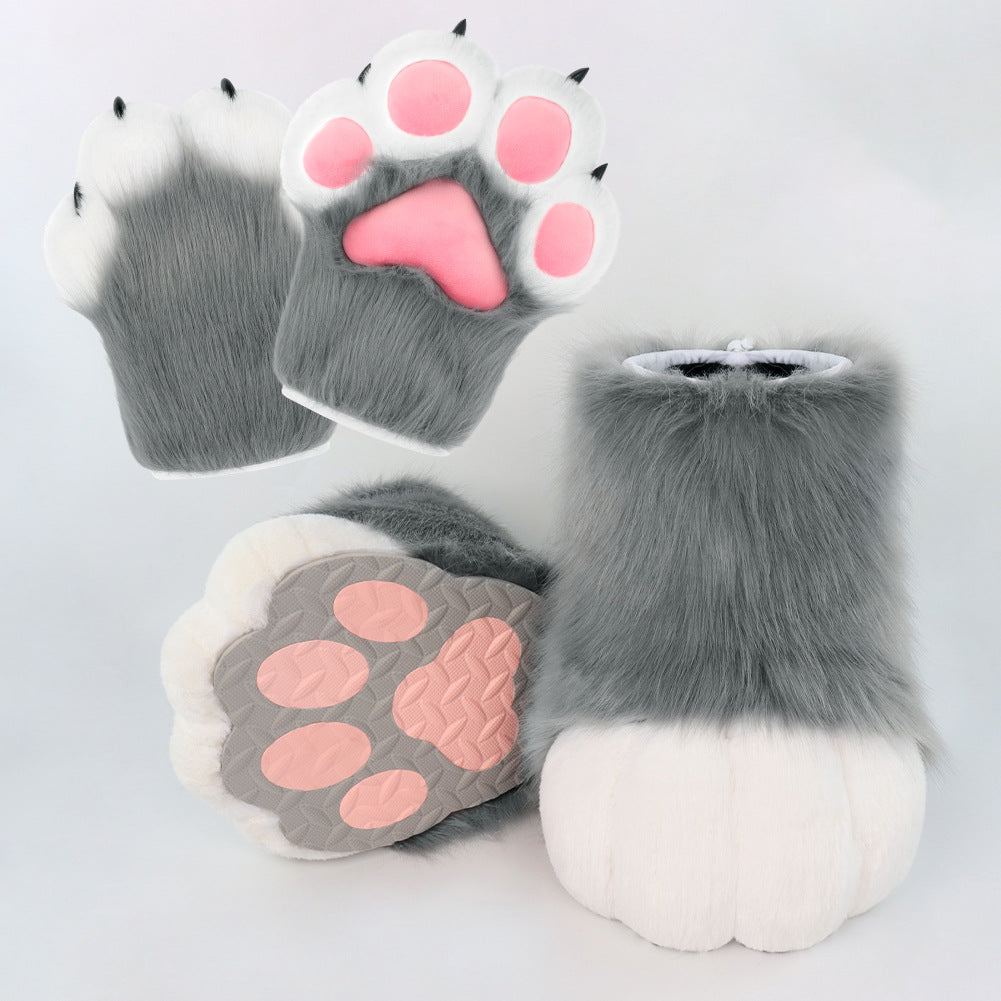 Monenjoy　着ぐるみ　ファースーツ 手 爪　肉球 手袋　もふもふ ハード てぶくろ　犬 狼 ネコ ケモノ　動物　擬人観 　獣人　kigurumi 　Fursuit　コスプレ道具　アクセサリー　 - Monenjoy