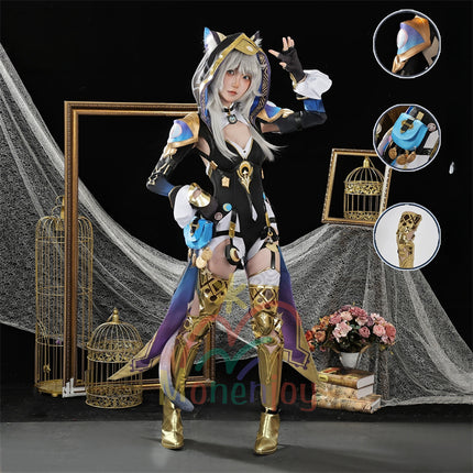 Monenjoy Honkai Star Rail Cipher Cosplay Costume Tights Onparos Golden Descendants Honkai Star Rail Cipher Cosplay Bag + Thigh Cover Included GS1429
