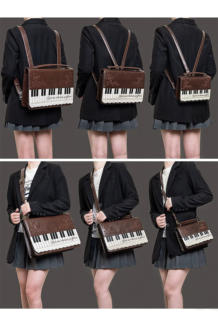 Monenjoy キレカジ風　ピアノ刺繍リュックサック  ハンドバッグ　ミニシュルダーバッグ　ミニバッグ ブロンズ色GSbag001