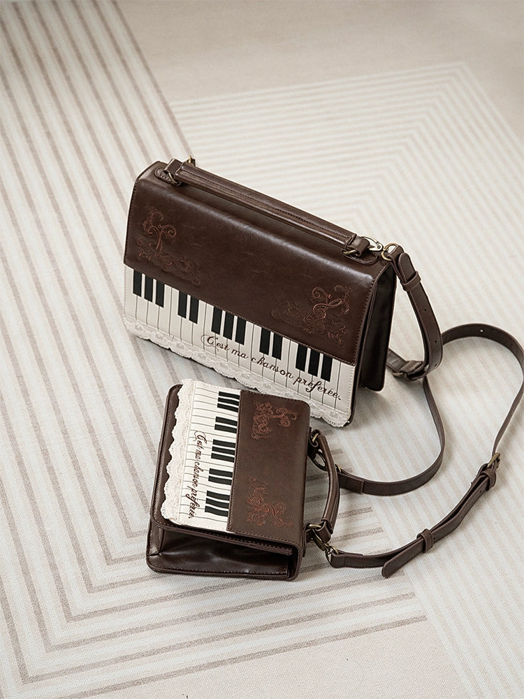 Monenjoy キレカジ風　ピアノ刺繍リュックサック  ハンドバッグ　ミニシュルダーバッグ　ミニバッグ ブロンズ色GSbag001