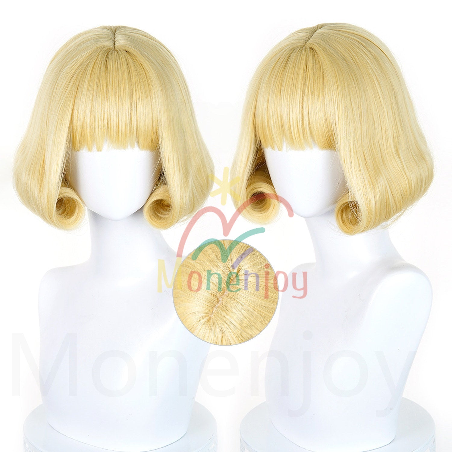 MONENJOY　呪術廻戦 来栖華　ウィッグ　長32cm　黄色　コスプレ道具　カツラ　耐熱ウィッグ MONENJOY