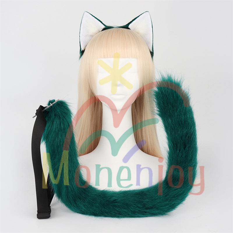 Monenjoy 原神 魈(しょう) ふわふわ　耳飾り＋尻尾　可愛い　萌えグッズ　猫耳 きつね耳　コスプレ道具　アクセサリー　 - Monenjoy