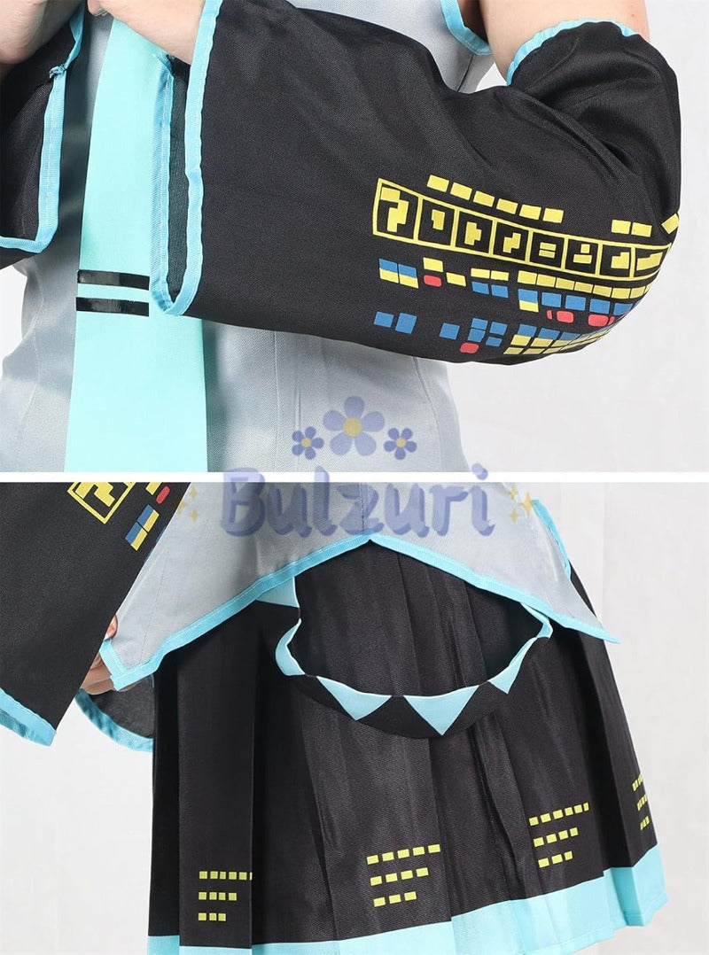 Monenjoy 初音ミク コスプレ衣装 グレー miku 公式コスチューム  ウィッグ付き 髪飾り ヘッドホン 合皮 レザー タトゥーシール 大人 歌姫 舞台服 コスチュームセット 可愛い おしゃれ