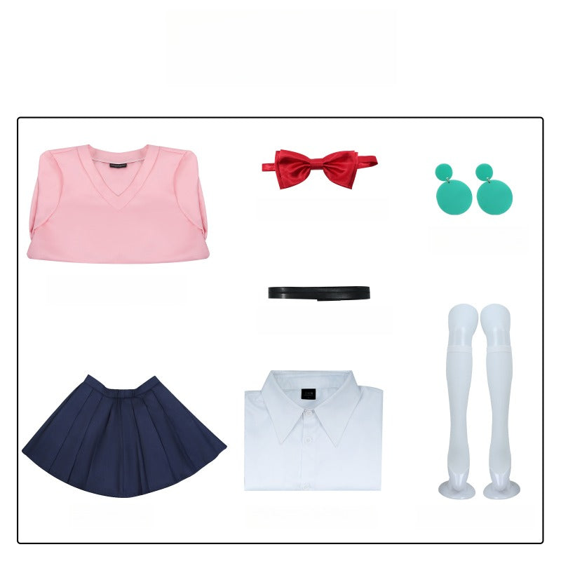 Monenjoy　ダンダダン　綾瀬桃（モモ）　オカルン／高倉 健　綾瀬 星子　白鳥 愛羅　コスプレ衣装　ターボババア　イベント　ポリエステル　イヤリング付　コスチューム